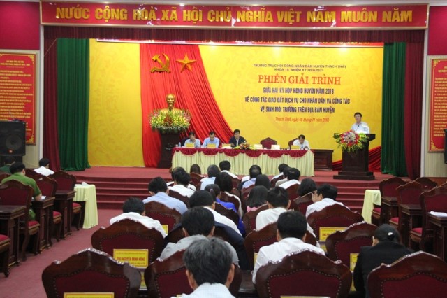 Phiên giải trình giữa 02 kỳ họp HĐND huyện Thạch Thất về công tác giao đất dịch vụ cho nhân dân và công tác vệ sinh môi trường